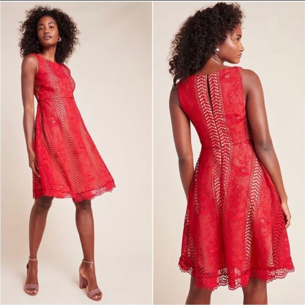 Anthropologie Red Lace Dress